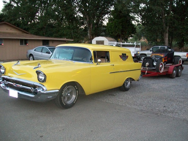 Mike's 57 Chevy panel wagon is now a part time tow truck.