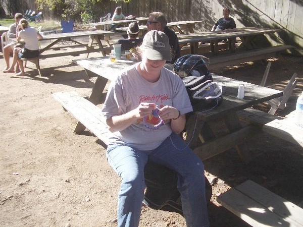 Nancy knitts up a wool thong for Dave.