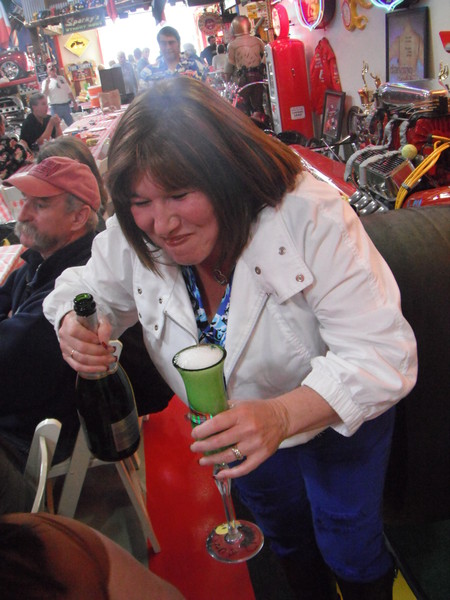 Never tell Cindy a joke while she is pouring champange!