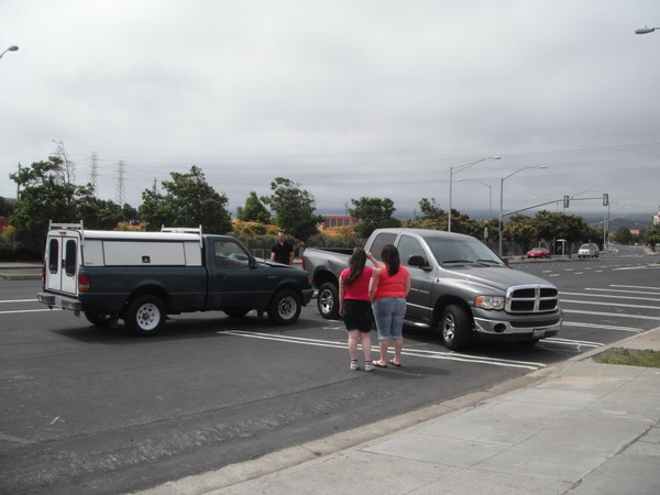 Oh oh not so fast as our buddy Alan gets hits as he is looking to park his truck and join us on the trip.