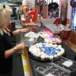 Paula sets up the dessert trays.