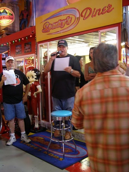 Joe "Sparky" Bullock lets everyone know how the cruise will go.