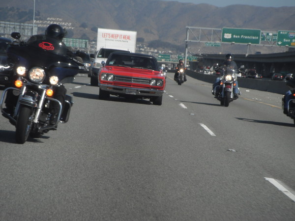 We hit the freeway escorted by a few hundred motorcyclists.